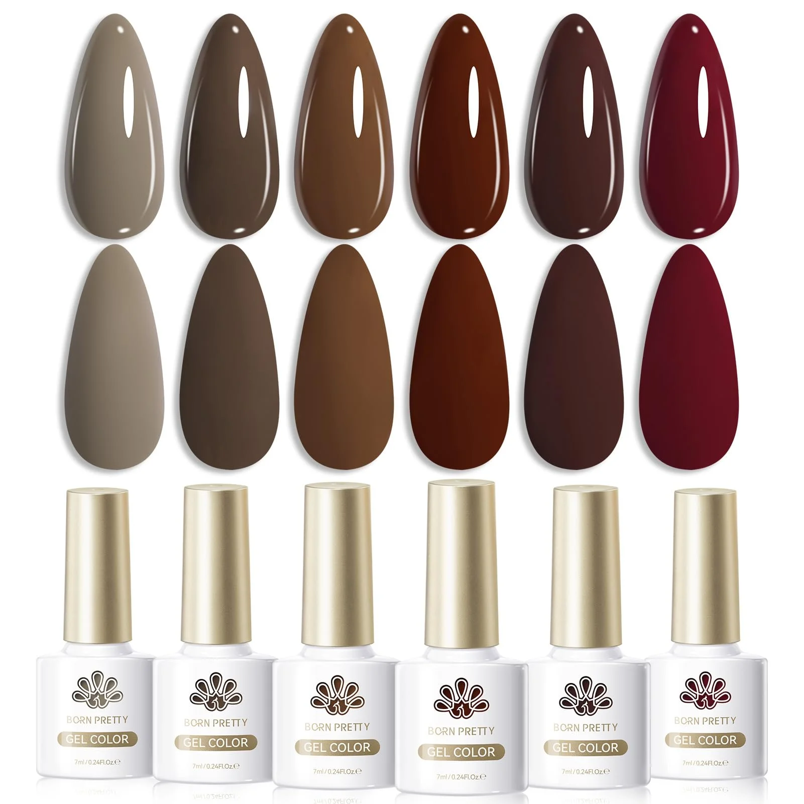Esmalte de uñas gel Born Pretty colección otoño invierno tonos marrón burdeo vino caramelo