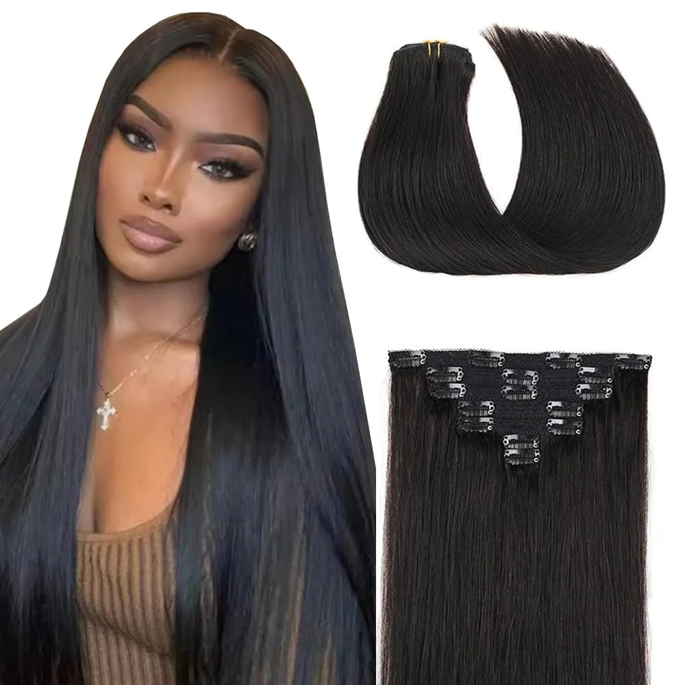 Extensiones de cabello clip in Lakaisa 12 pulgadas negro natural 120g 7 piezas