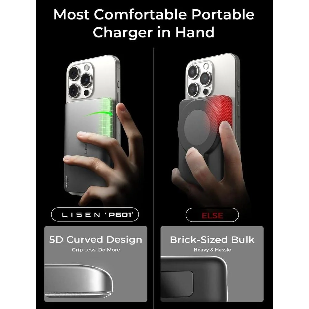 Cargador portátil MagSafe ultra delgado de 5000mAh compatible con iPhone, banco de energía magnético seguro y eficiente