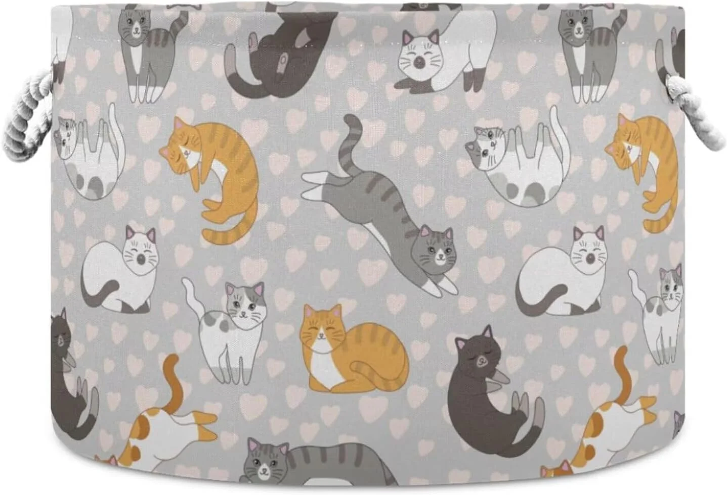 Cesta organizadora redonda plegable con asas Leanshsa estampado gatos