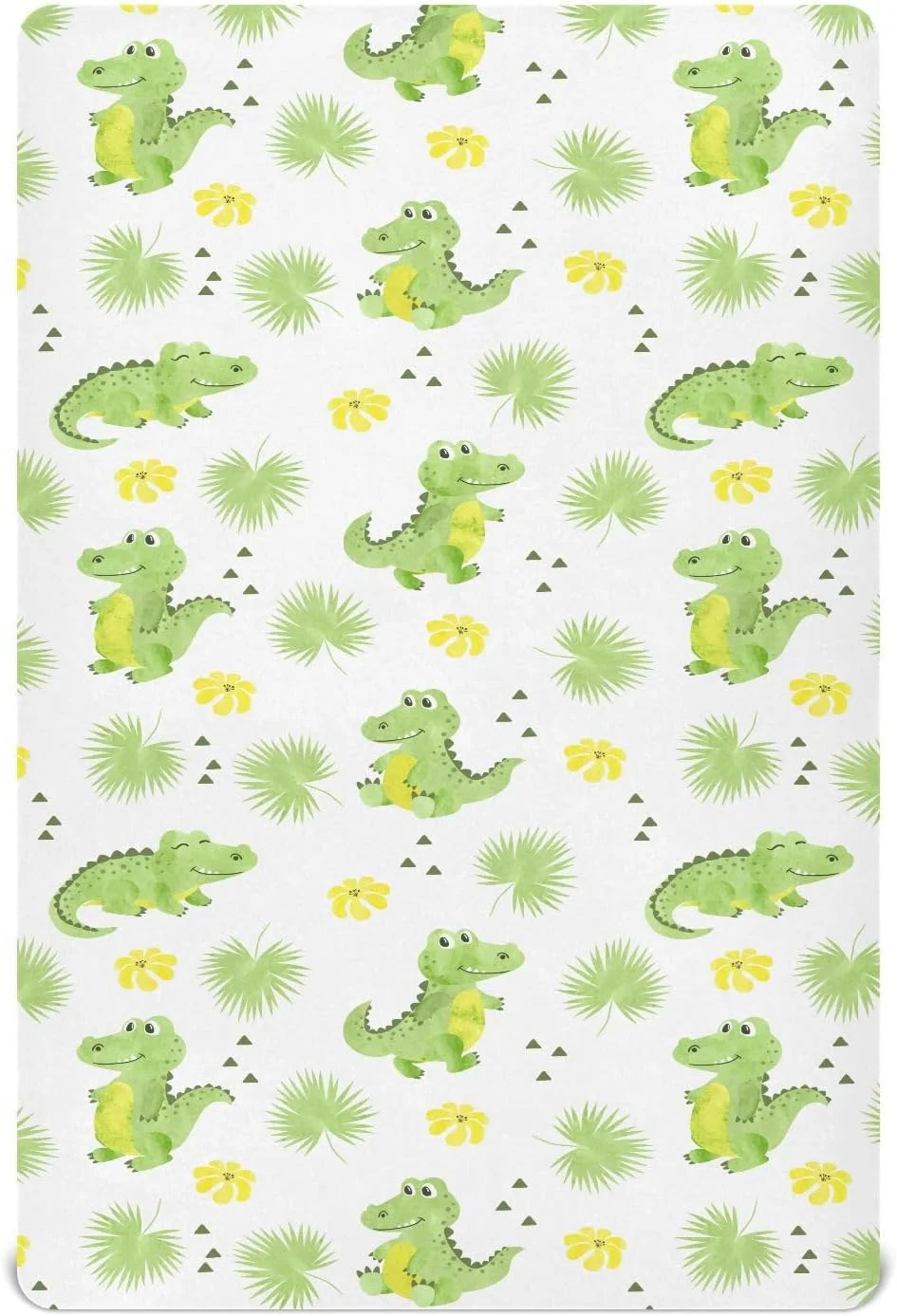 Crib Sheets for Boys Girl Crocodiles Alligators Palm Leaves Breathable Mini Crib Mattress Sheets Fitted,Toddler Baby Sheets for Crib Mattress Soft & Breathable 39 * 27 * 5In