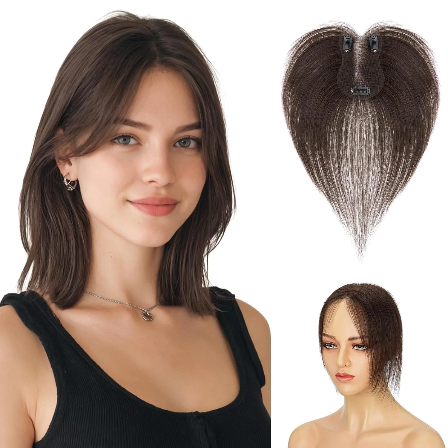 Flequillo Postizo Hairro Cabello Humano 100% 14" Castaño Oscuro #02