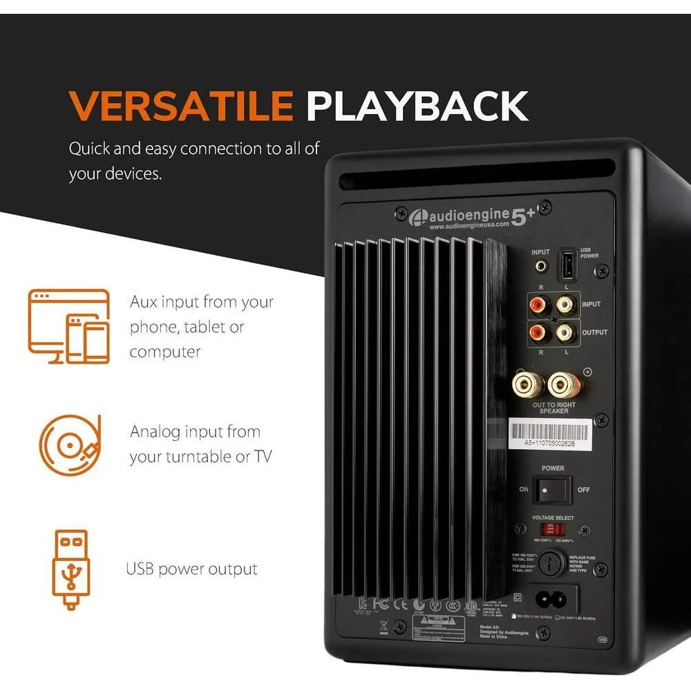 Bocinas de Estantería Audioengine A5+ Potenciadas con Alta Fidelidad, para Música, Juegos, Tornamesas y Cine en Casa