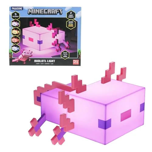 Paladone Minecraft Axolotl Light - Officially Licensed, Five Color Modes, Minecraft Lamp to Decorate Your Gaming Desk or Night Stand, Bedroom Decor for Minecraft Gamers, Battery Powered