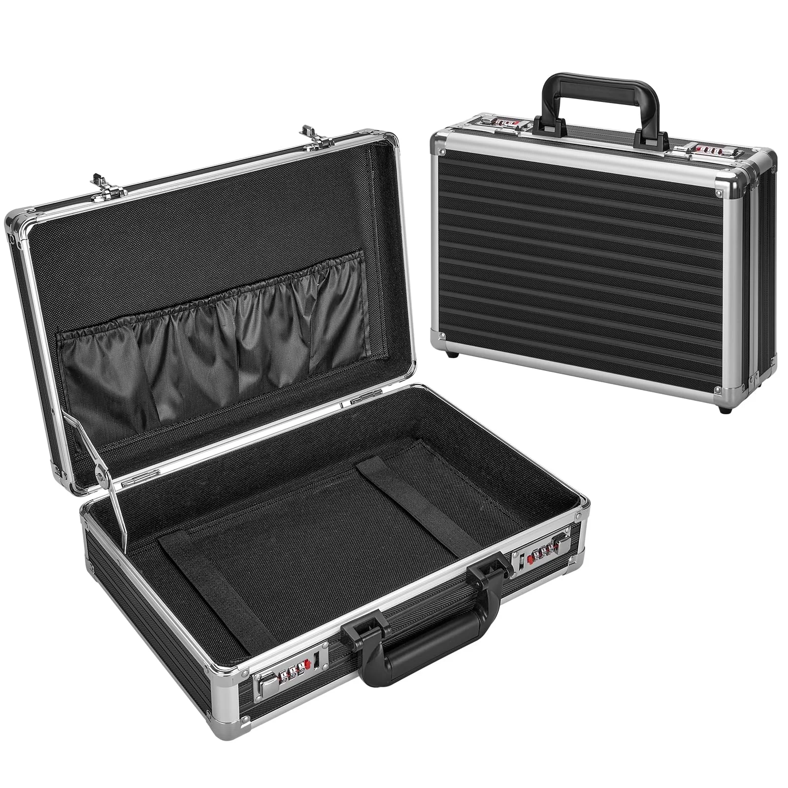 LOCKCURX File Organizer Storage Box - 14.2 x 9.4 x 4.5 Inch Medium, Portable Locking Storage Totes with Dual Combination Locks for Cash, Documents & Valuables - Black