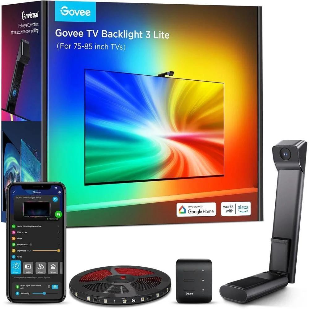 Retroiluminación para TV Govee 3 Lite con corrección de ojo de pez y sincronización de colores en tiras LED RGBICW Wi-Fi