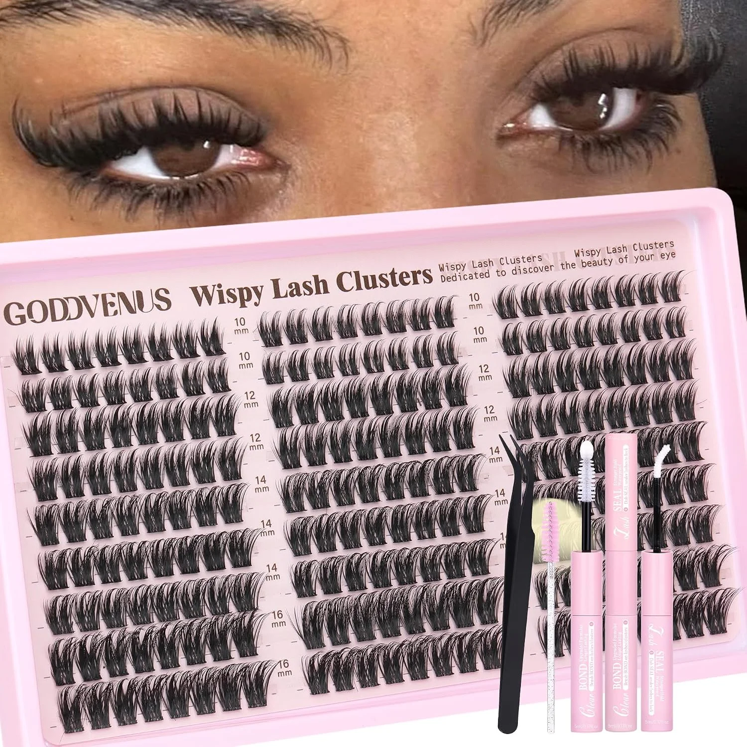Kit de pestañas en racimos Goddvenus Wispy Manga Lash Clusters con pegamento waterproof