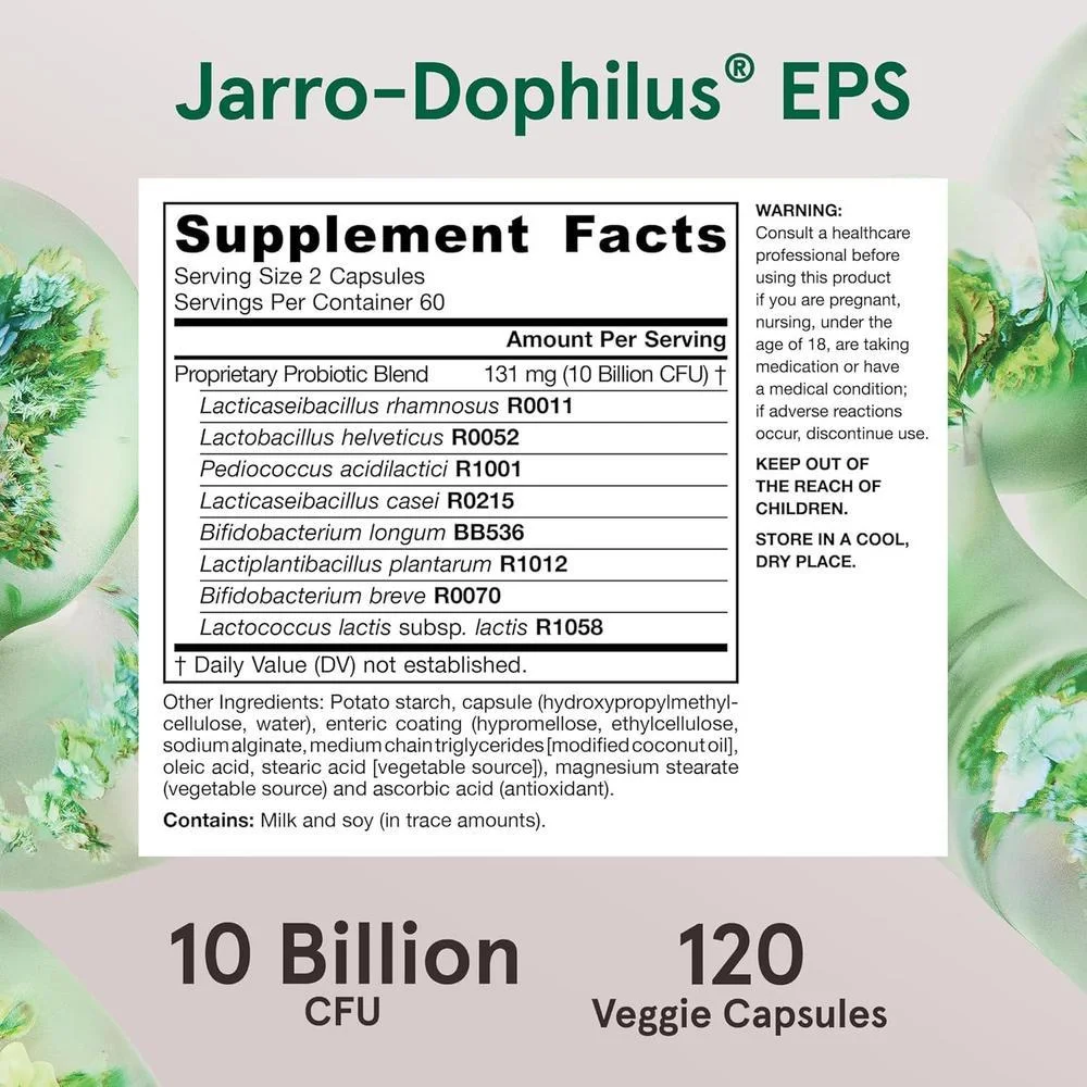 Jarrow Formulas Jarro-Dophilus EPS, 10 mil millones de células, apoya función y salud intestinal, 120 cápsulas vegetales