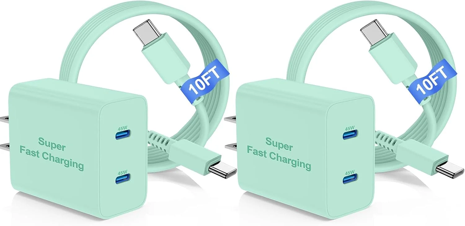Cargador USB-C 45W Dual Puerto Super Rápido COONCXEN con Cable 10ft