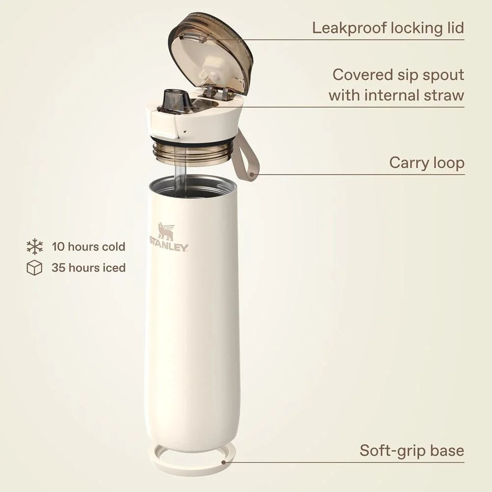 STANLEY Flowstate - Botella de agua a prueba de fugas con correa, tapa de bloqueo, acero inoxidable sin BPA