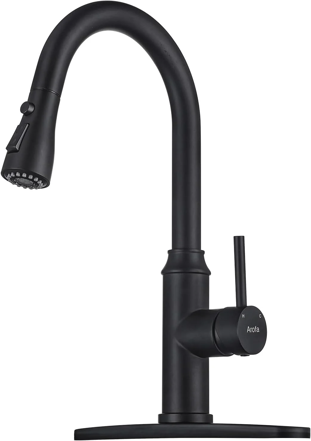 Llave para cocina Arofa pull-down 3 modos negro mate arco alto