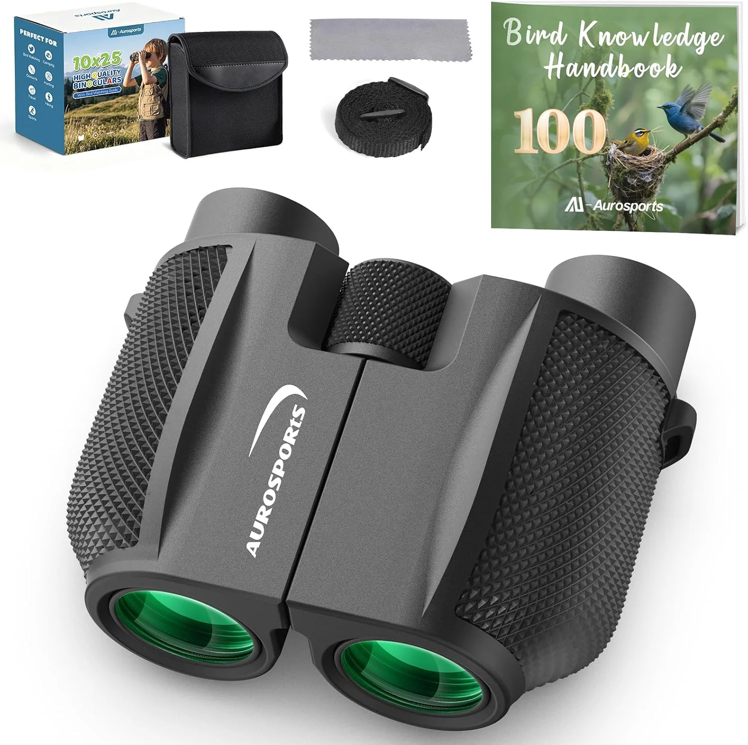 Binoculares Aurosports 10x25 para observación de aves con guía de identificación