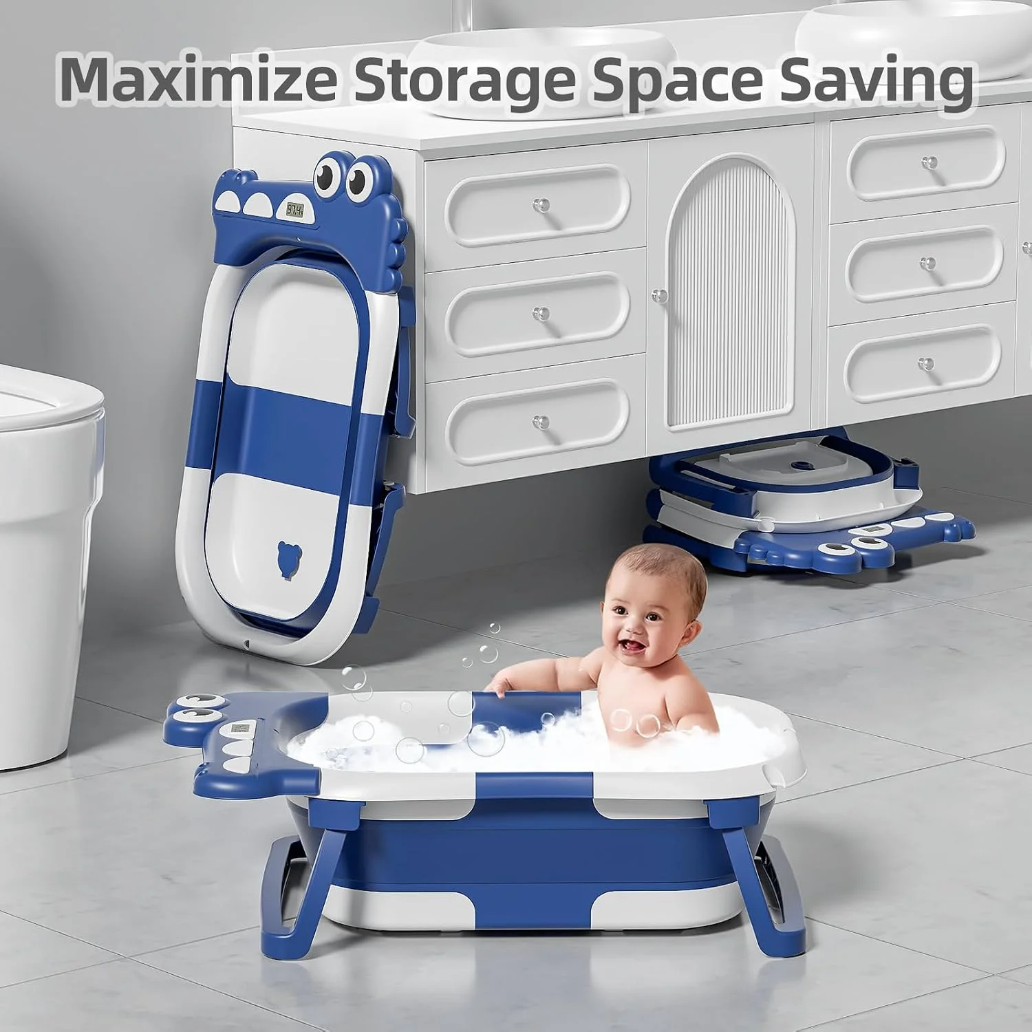MoreFeel Bañera Plegable para Bebé con Termómetro Toalla y Cojín Modelo 6