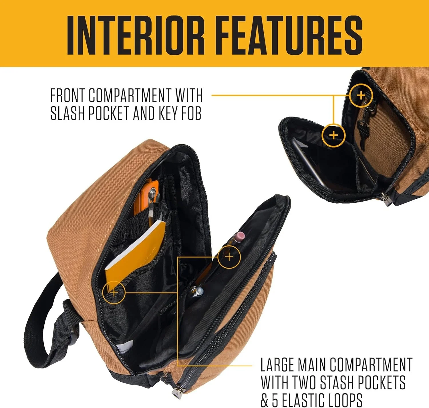 Carhartt Crossbody Zip Bag, Durable, Adjustable Crossbody Bag with Zipper Closure for Men and Women, Carhartt Brown