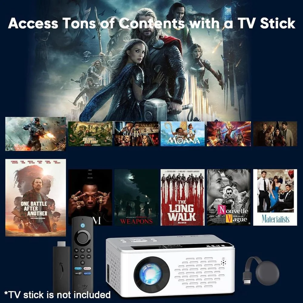 TMY proyector Bluetooth mejorado con pantalla, portátil Full HD compatible con TV Stick Smartphone/HDMI/USB