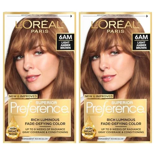 Tintura permanente L'Oreal Paris Superior Preference 6AM Castaño Ámbar Claro, Kit de 2 unidades
