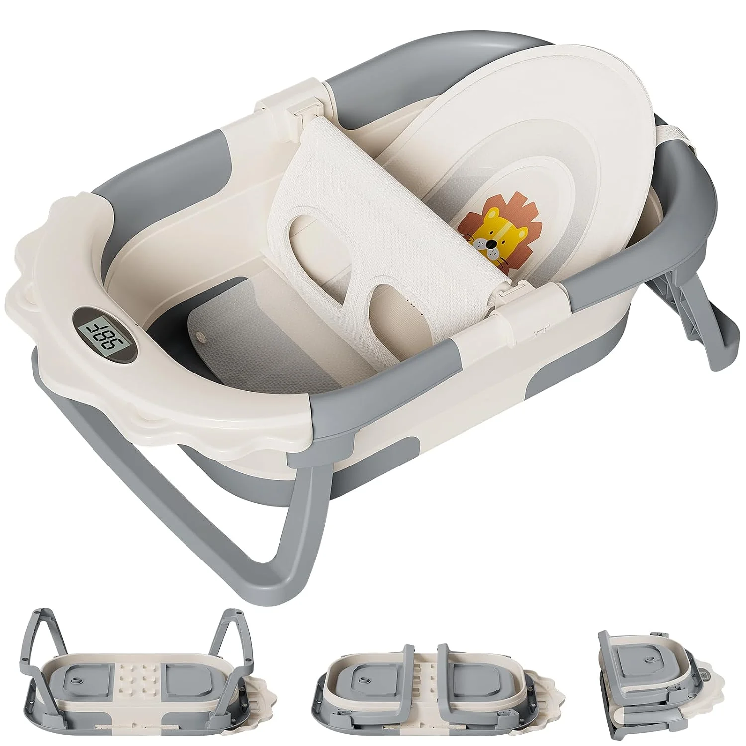 TPN Grow-with-Me 4 en 1 Bañera Plegable con Cojín y Termómetro Gris