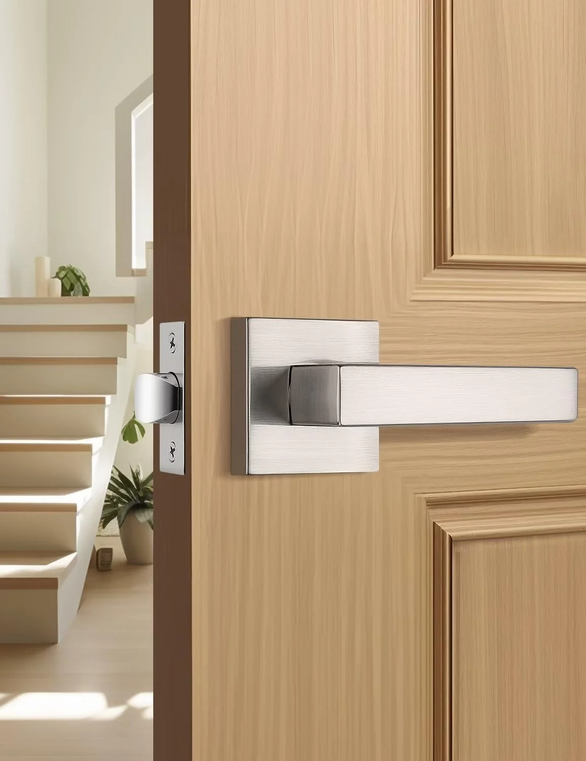 Manija para puerta Tinewa níquel cepillado pasaje sin llave