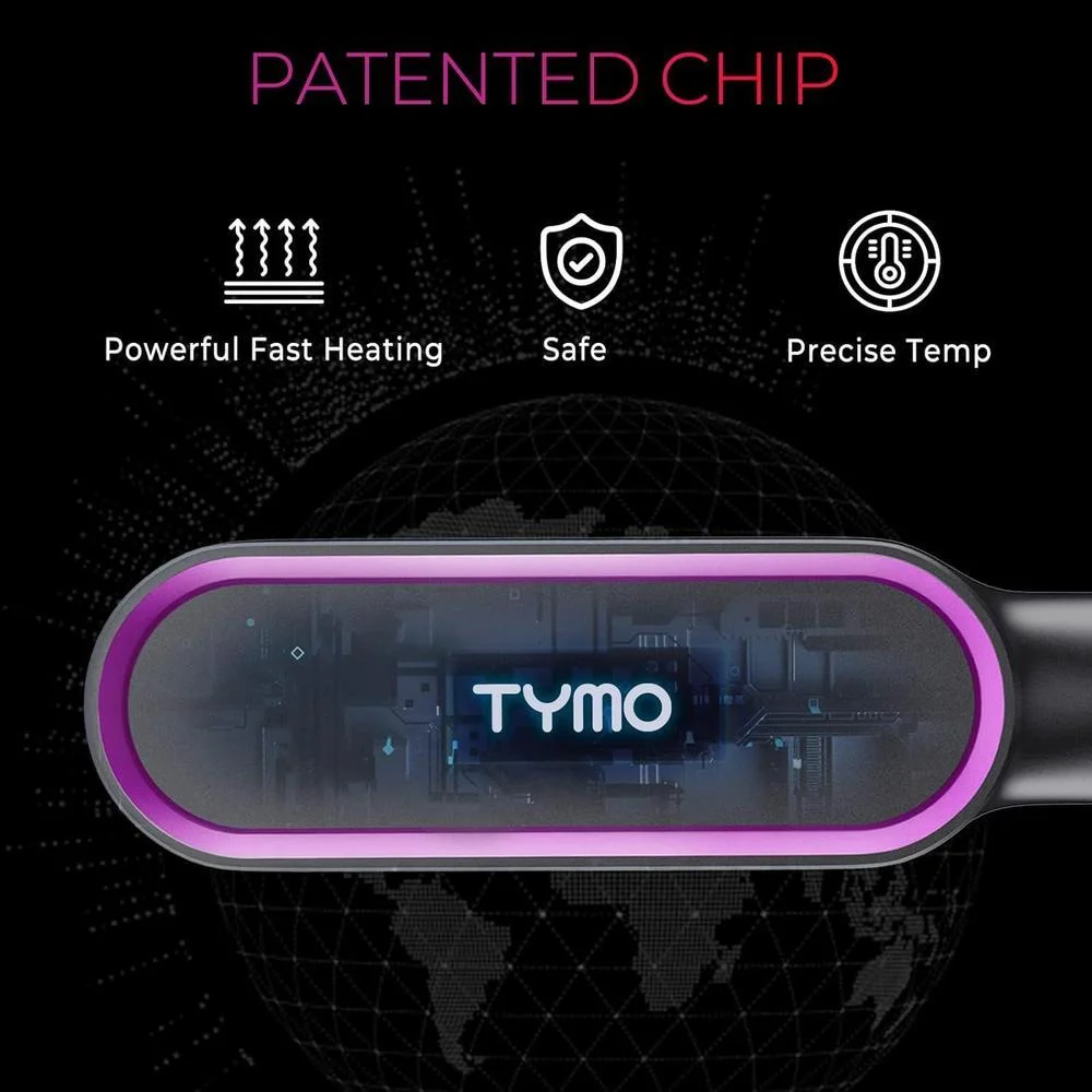Cepillo alisador TYMO Ring con tecnología PTC, 5 ajustes de temperatura, calentamiento rápido y doble voltaje, negro