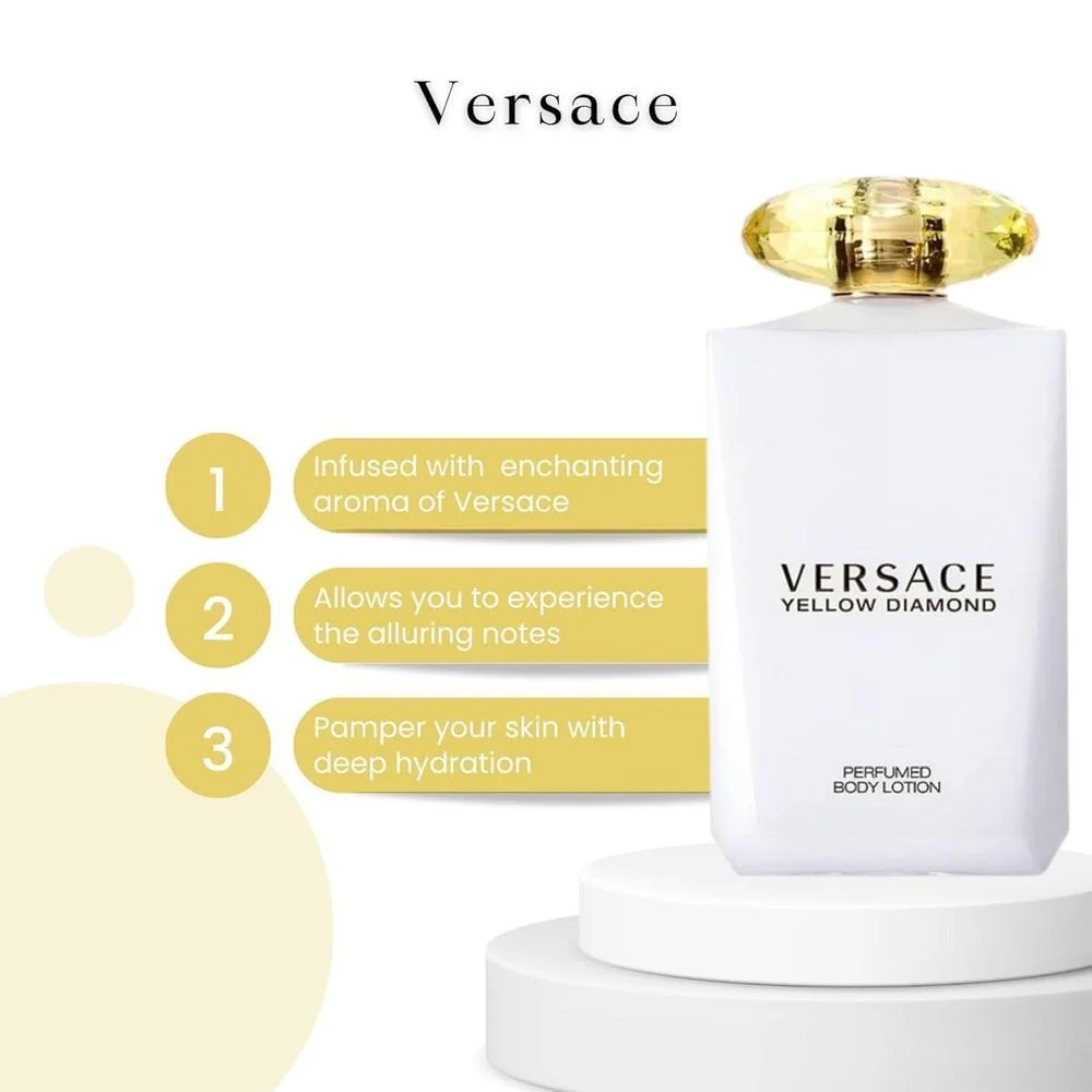 Versace Loción Corporal Diamante Amarillo, aroma floral, 200ml. Hidratación y luminosidad para la piel