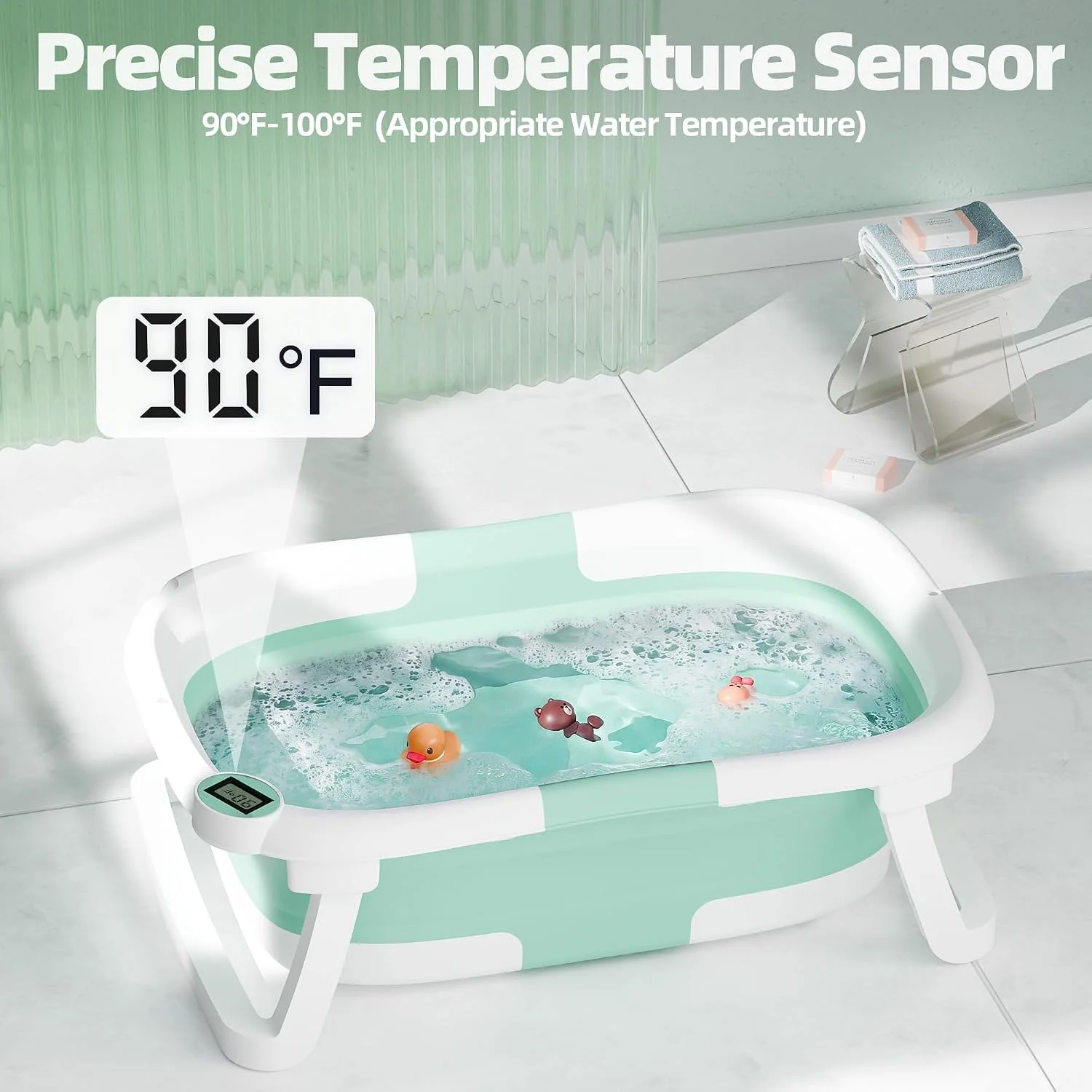 iBabyMax Bañera Plegable para Bebé con Termómetro 0 a 36 Meses Turquesa