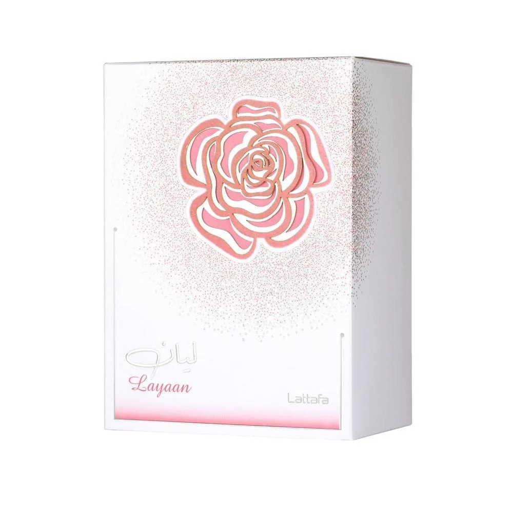 Lattafa Layaan - Una fragancia frutal, floral, ambar y almizclada en spray, diseñada para durar y deleitar a las mujeres modernas