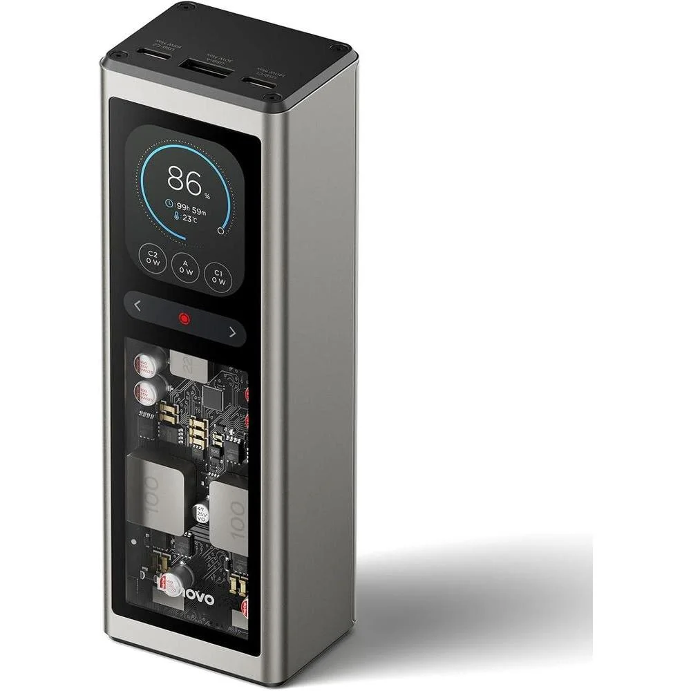 Batería Externa Lenovo 20000 mAh 140W con 3 Puertos USB-C y Pantalla TFT
