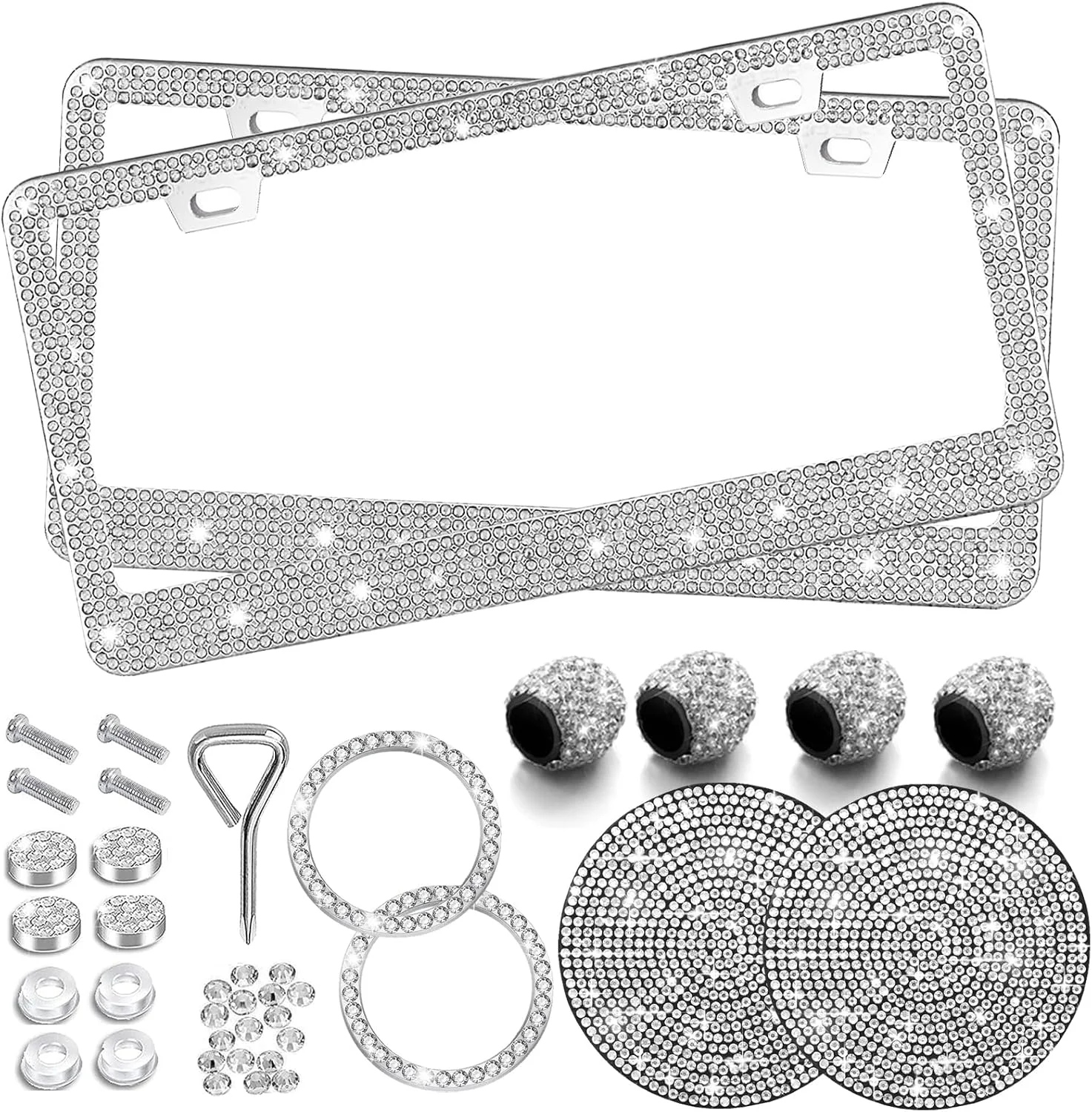 Marco para placa de auto Yogrvner con cristales brillantes 2 unidades blanco
