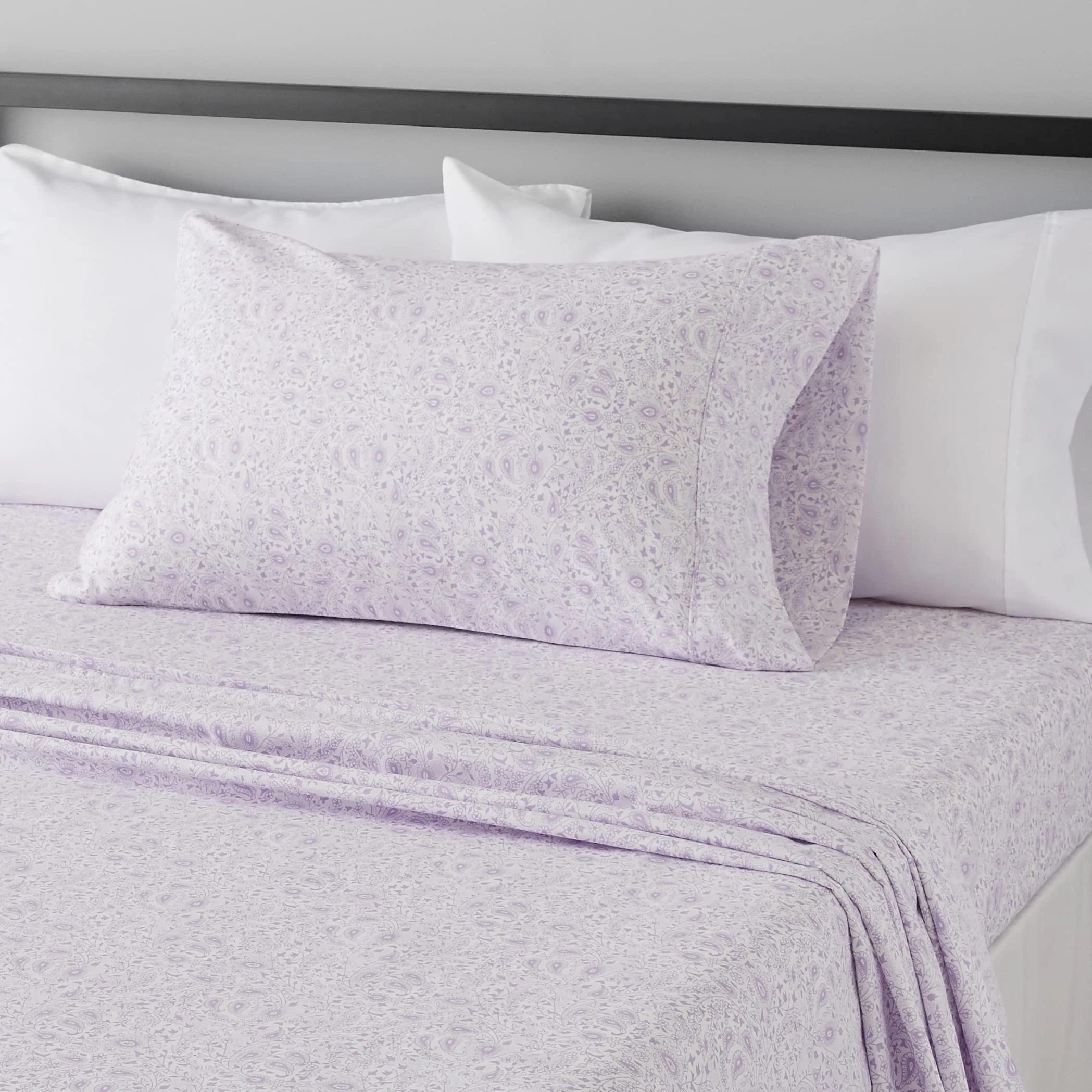 Amazon Basics Lightweight Super Soft Easy Care Wrinkle Free Microfiber 3 Piece Sheet Set with 14-Inch Deep Pockets, Twin, Lavender Paisley, Floral, Kids, Men & Women Bedding