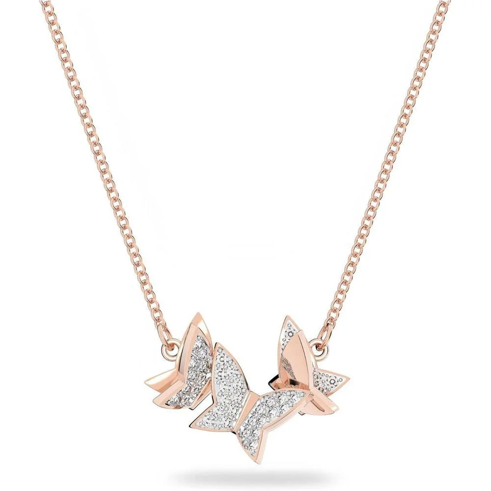 Swarovski Lilia necklace, Butterfly, White, Rose-gold tone plated