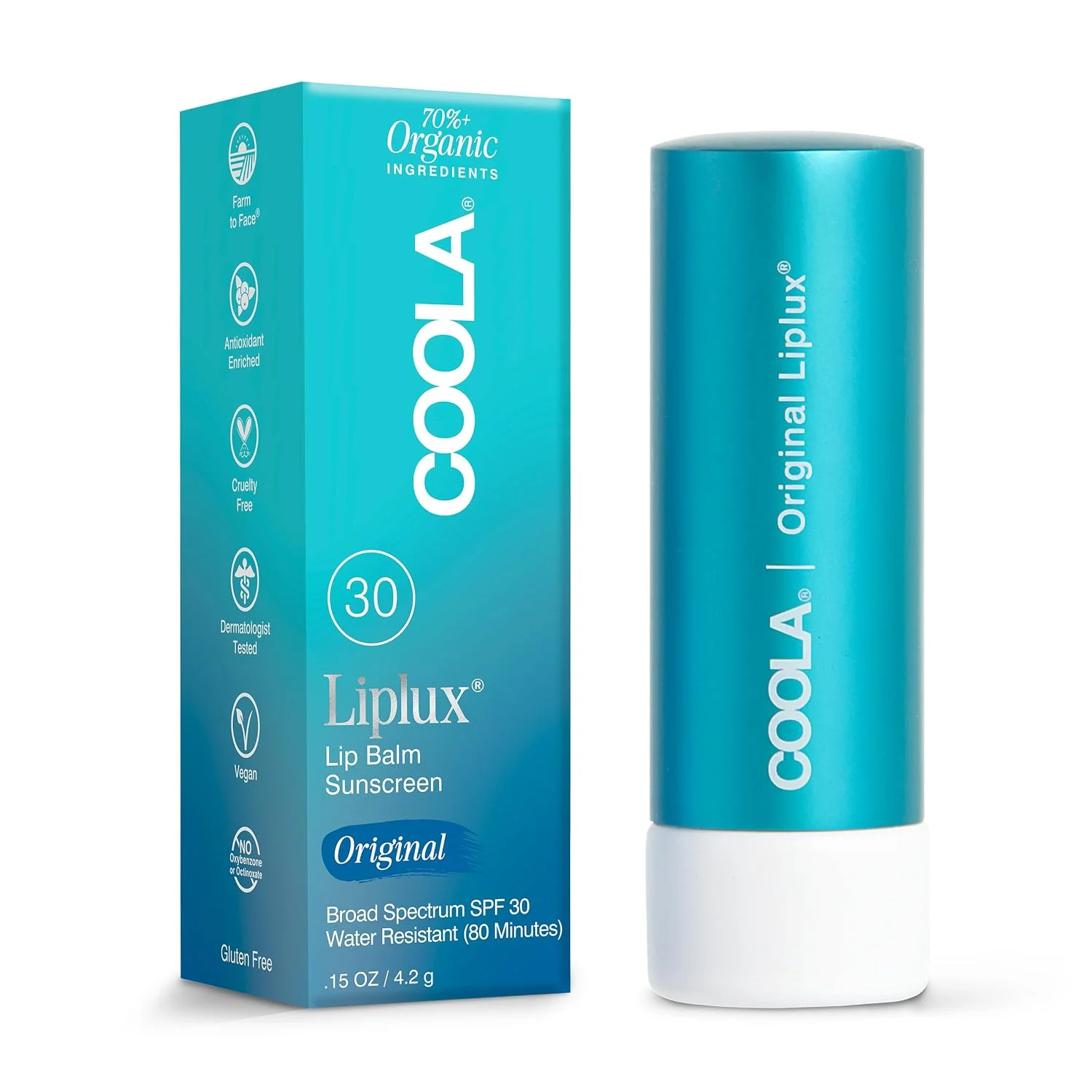 Bálsamo labial COOLA Liplux SPF 30 protector solar orgánico 0.15 oz