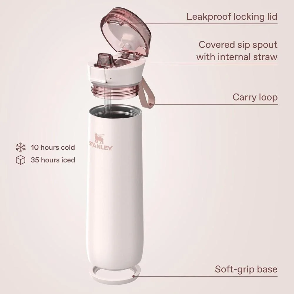 Termo STANLEY Flowstate con tapa a prueba de fugas, acero inoxidable aislado, diseño ergonómico, libre de BPA, color Rose Quartz