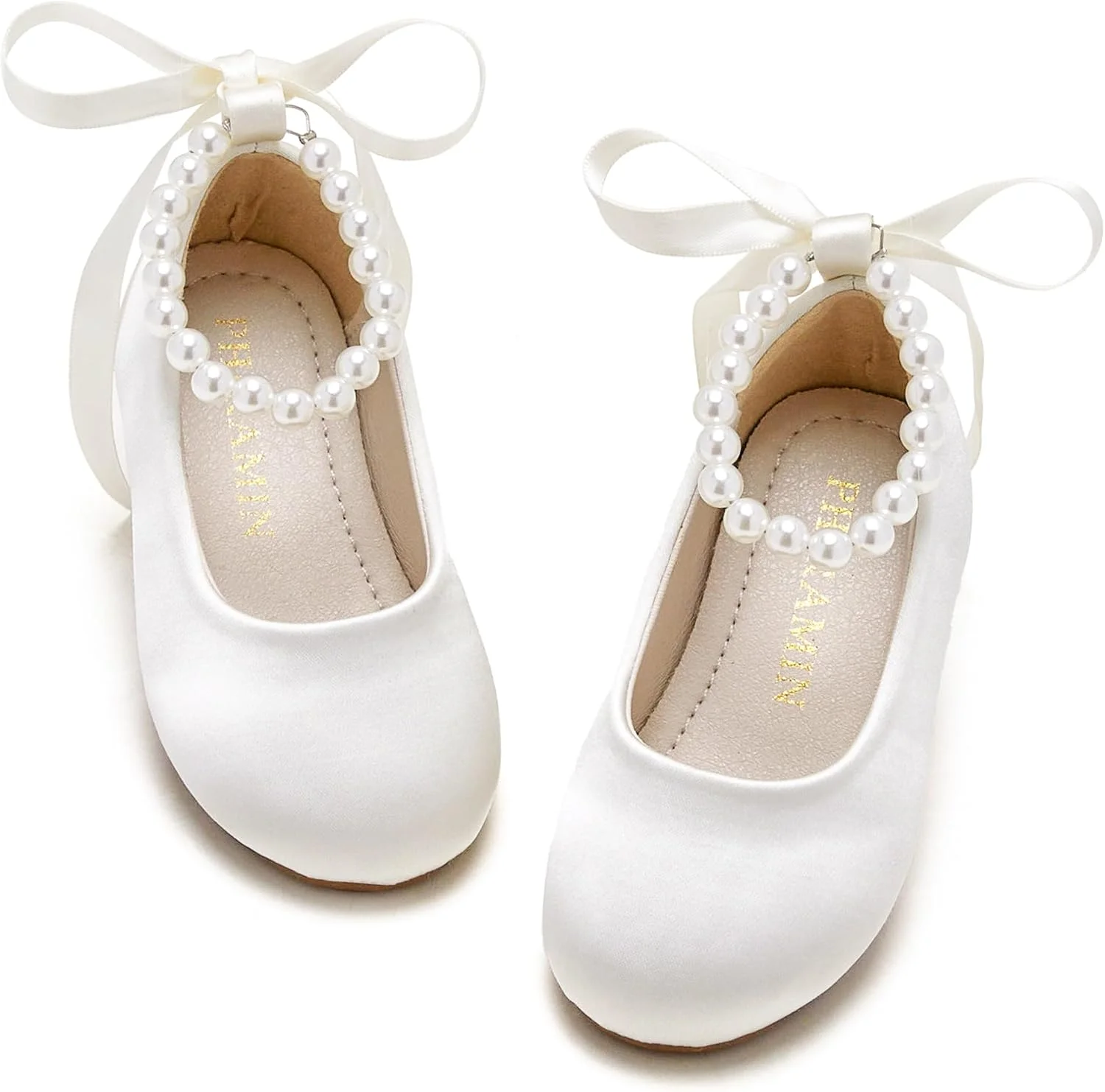Zapatos Phiramin Flower Girl Ballet Flats con Correa Perla para Niña