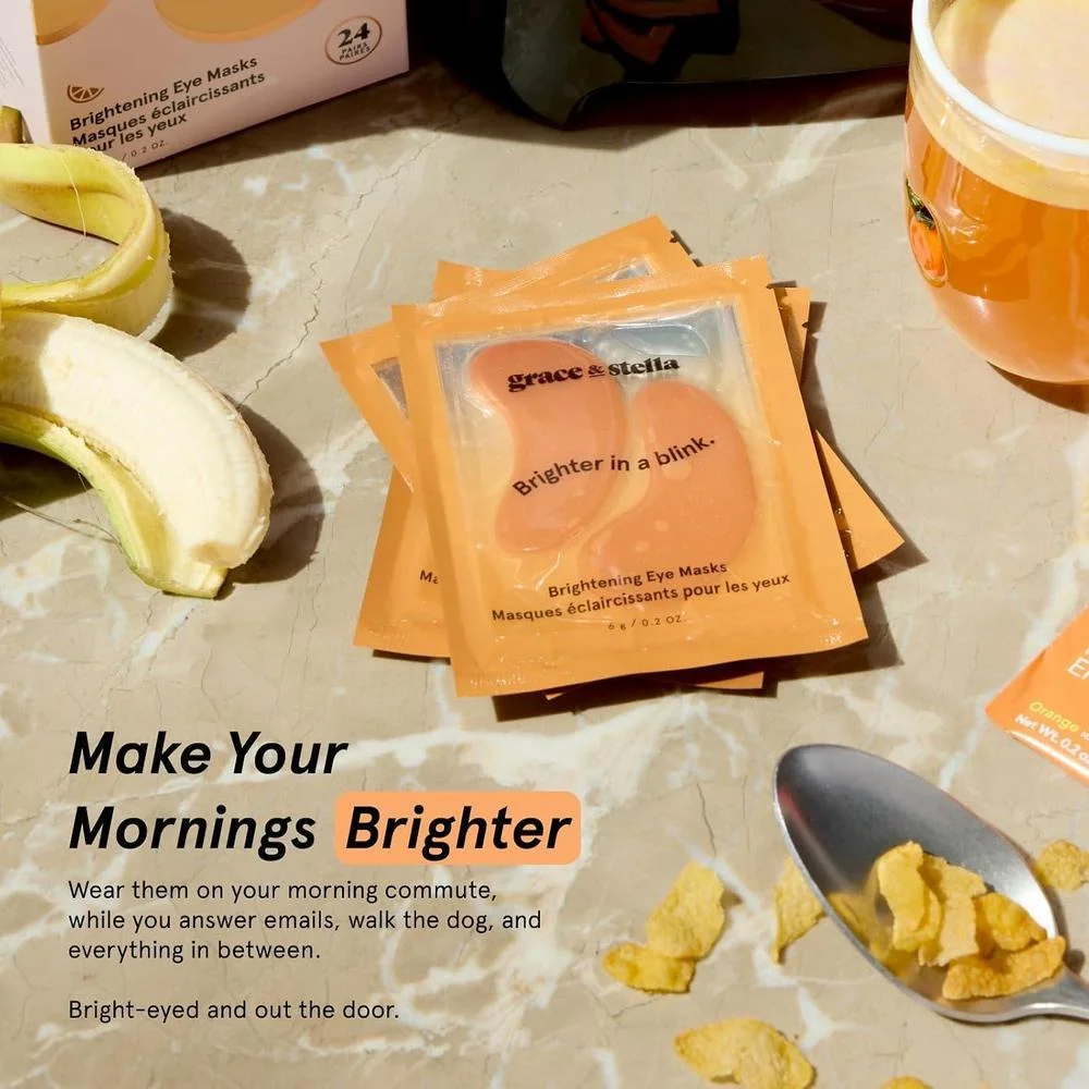 Parches iluminadores Grace & Stella para ojeras con vitamina C, ideales para piel cansada y rutina de cuidado matutino