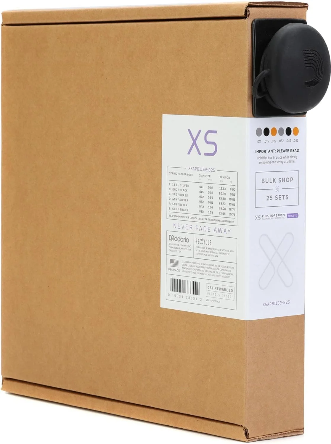 Cuerdas para guitarra acústica D'Addario XS Phosphor Bronze 11-52, 25 juegos
