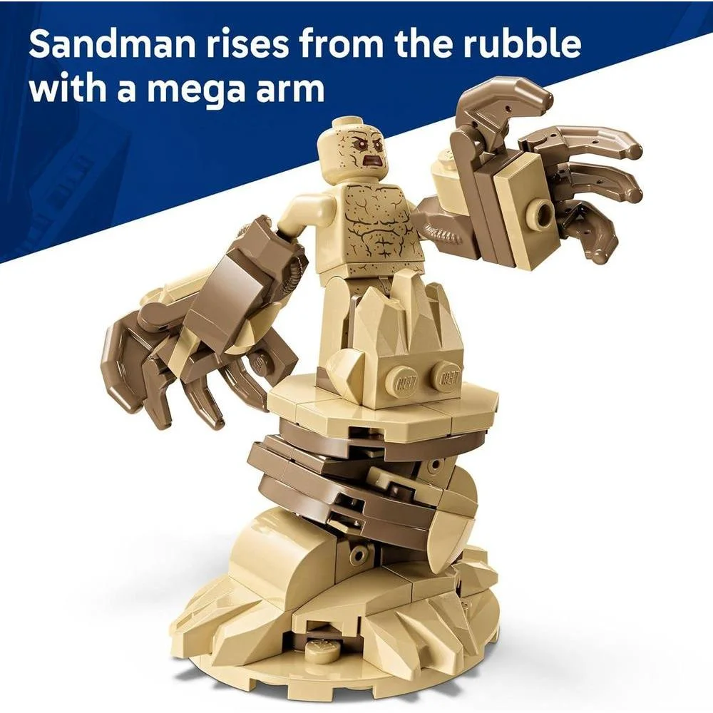 Set de construcción LEGO Spider-Man vs. Sandman con minifiguras de Venom y Spider-Man, ideal para niños desde 9 años