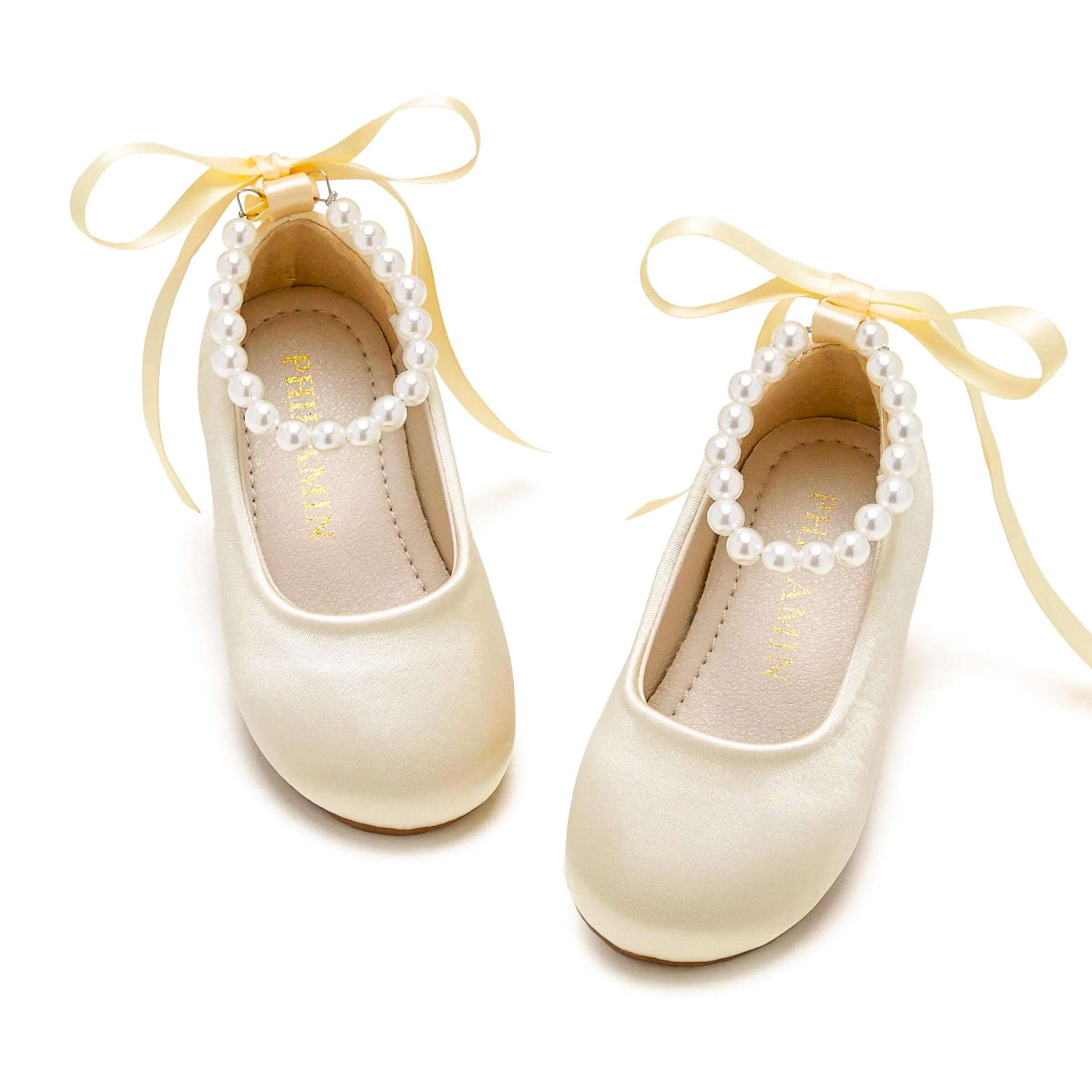Zapato Phiramin Flower Girl Ballet Flat con Correa Perla para Niña