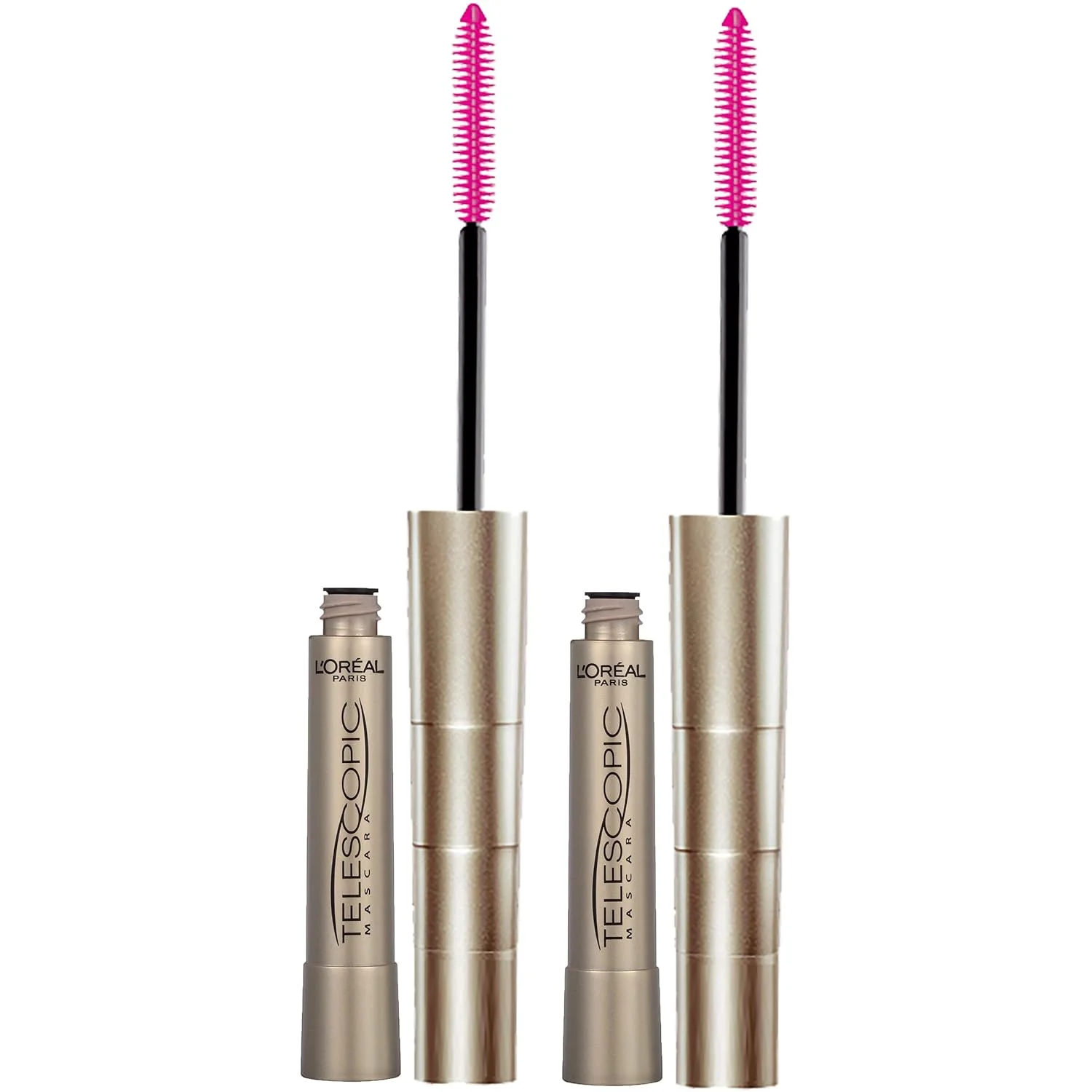 L’Oreal Paris Makeup Original Telescopic Mascara, Separating Mascara Volume and Length Formula, Washable, Blackest Black, 0.27 Fl Oz., 2 Count