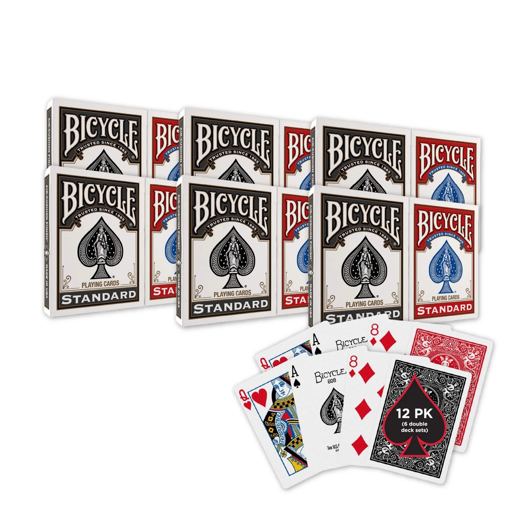 Bicycle 12pk Red & Black Rider Back Playing Cards, Standard Index, Decks of Cards, Premium Poker Cards for Blackjack, Casino Games & Family Game Night, 2 Count (Pack of 1)