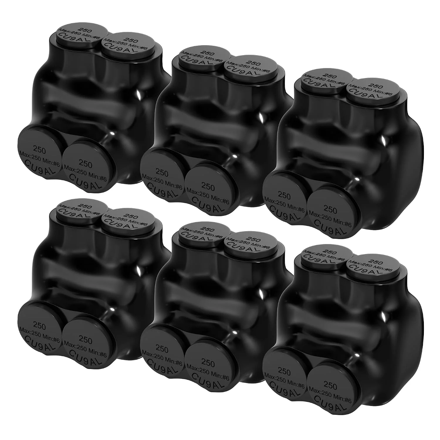 RVBOATPAT Insulated Multi Tap Connector 2 Port 250MCM-6AWG Splice Electrical Power Connectors 5/16" Allen Hex Aluminum Wire Connector- 6 Pack