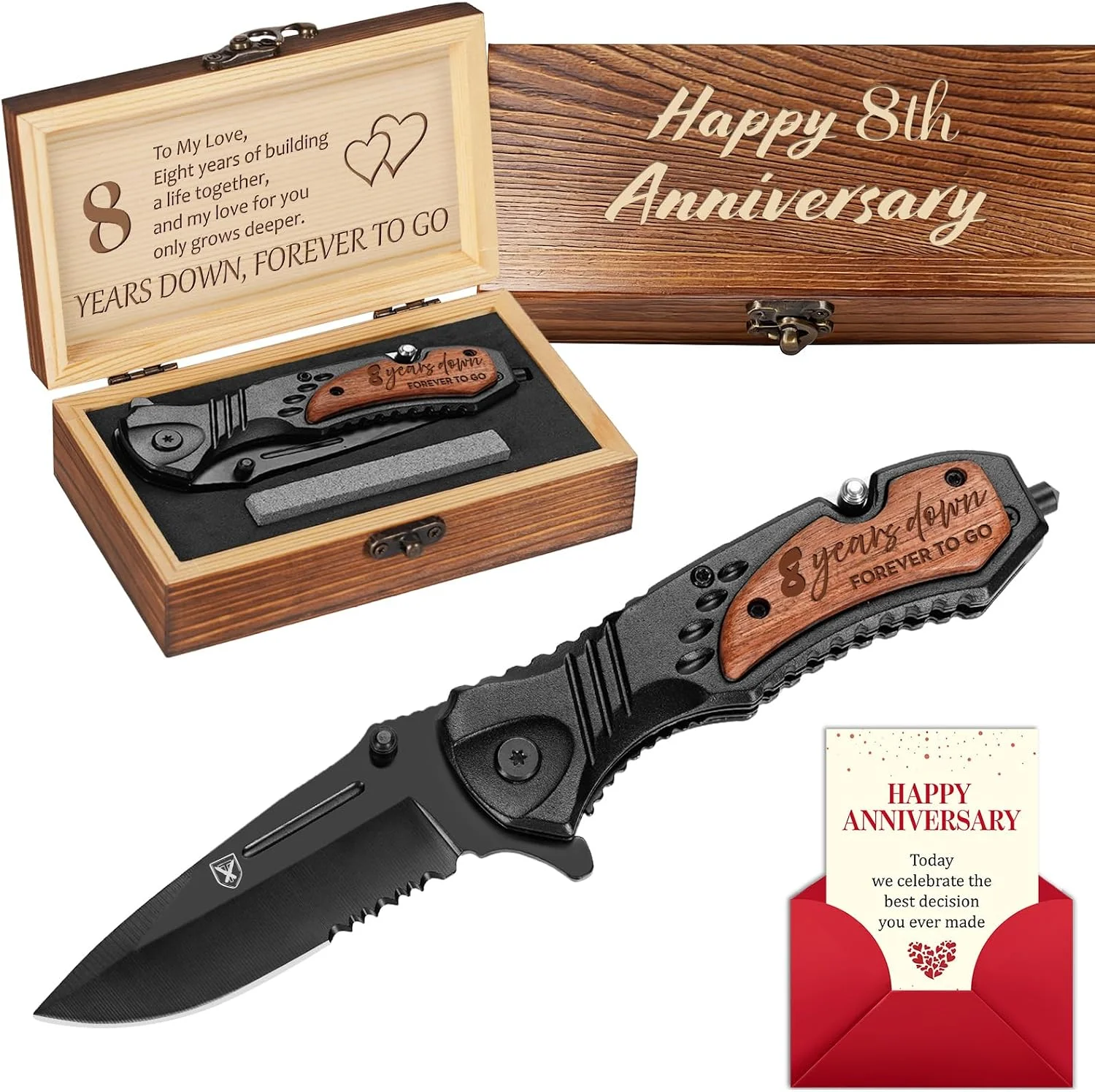 Navaja Titorld 8 años aniversario con mango de madera grabado 7.8 pulgadas