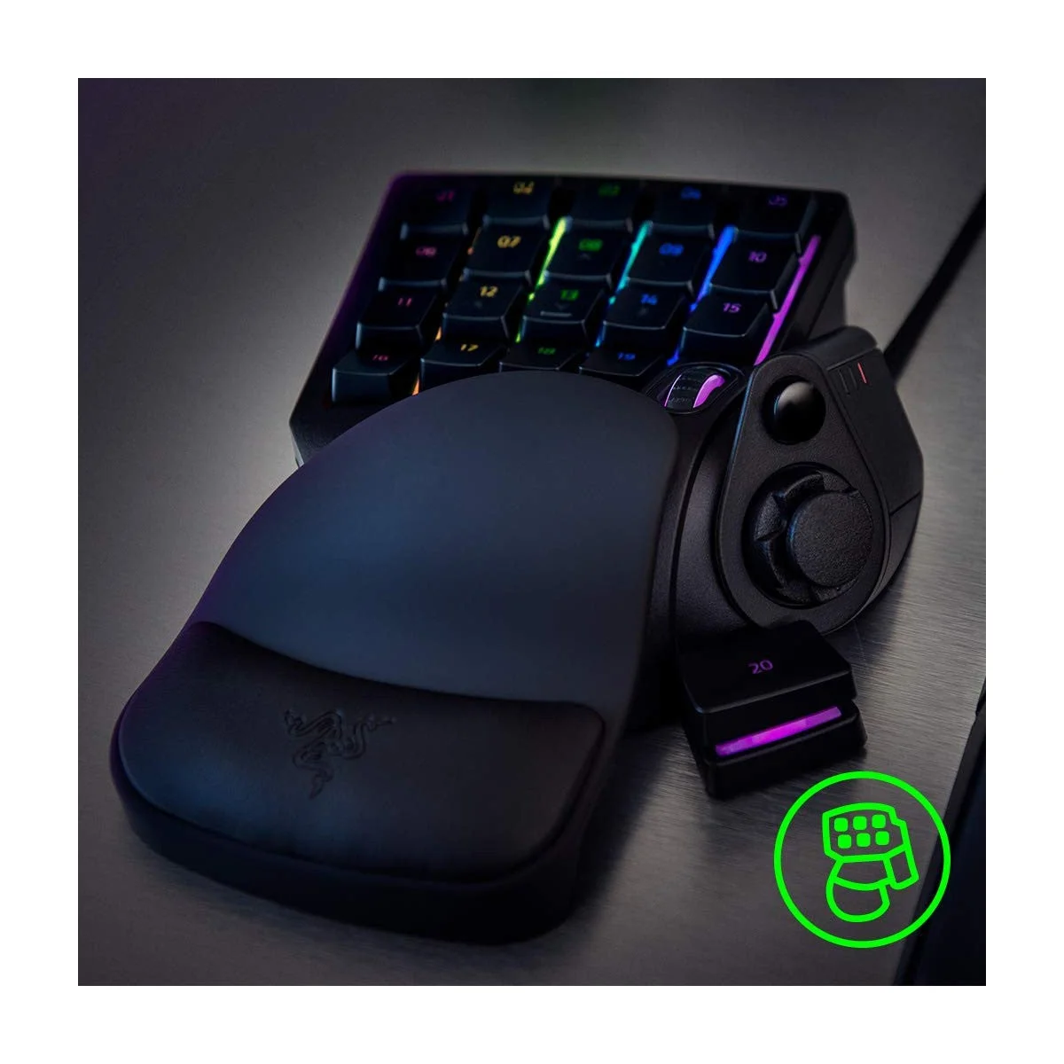 Teclado Razer Tartarus V2 de una mano con interruptores mecha-membrana, 32 teclas programables e iluminación Chroma RGB