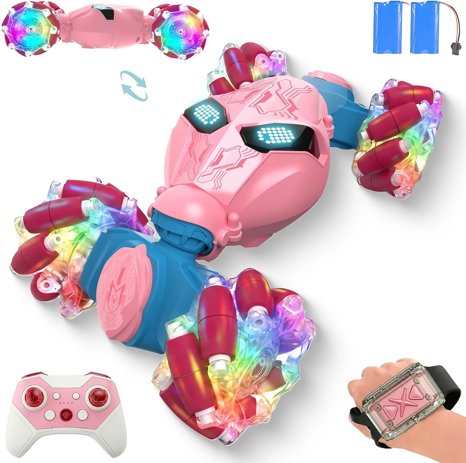 Auto de juguete Uucoco RC Gesture Sensing rosa con control remoto y sensor de movimiento