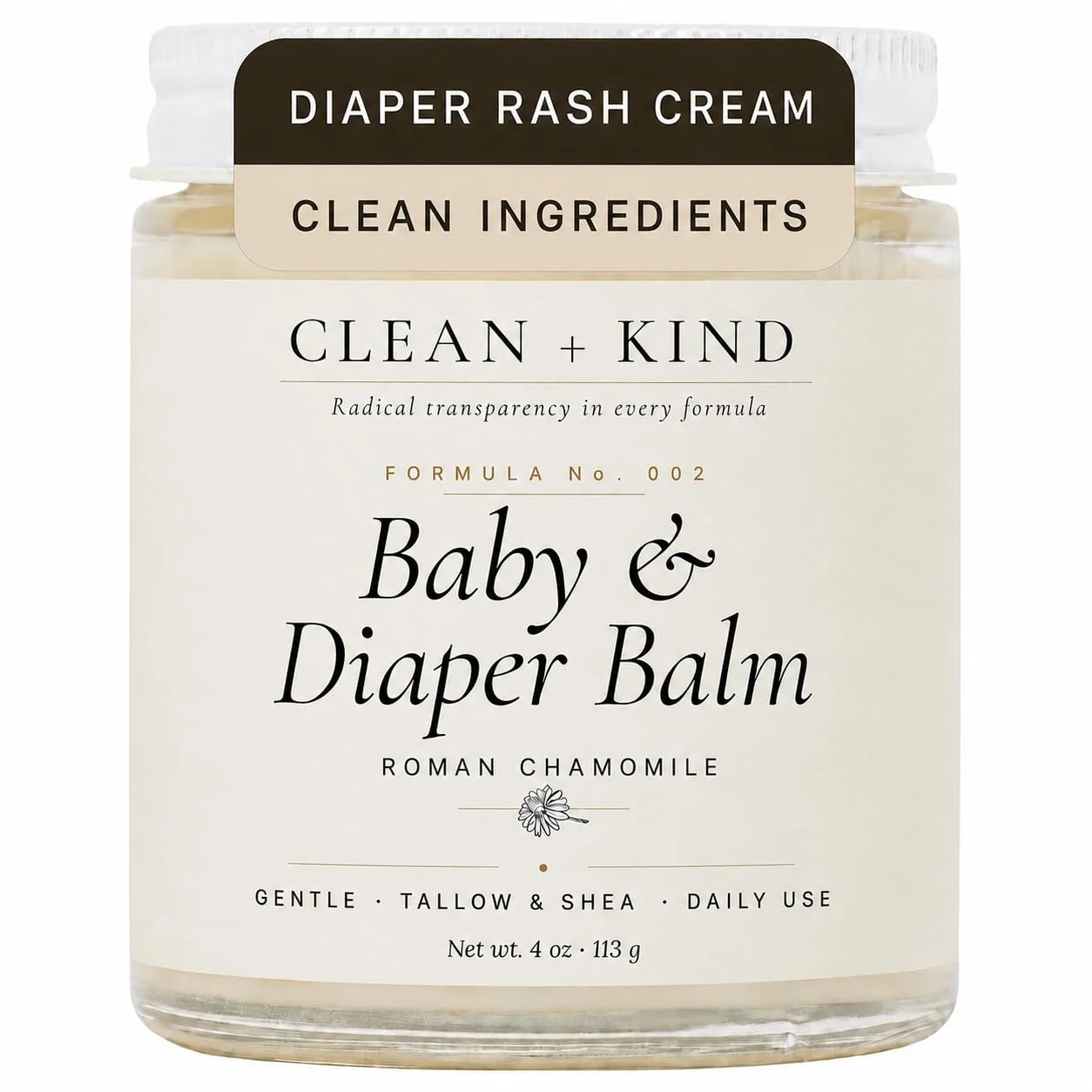 Clean + Kind Organic Tallow Diaper Rash Cream & Baby Balm, Calendula 4oz