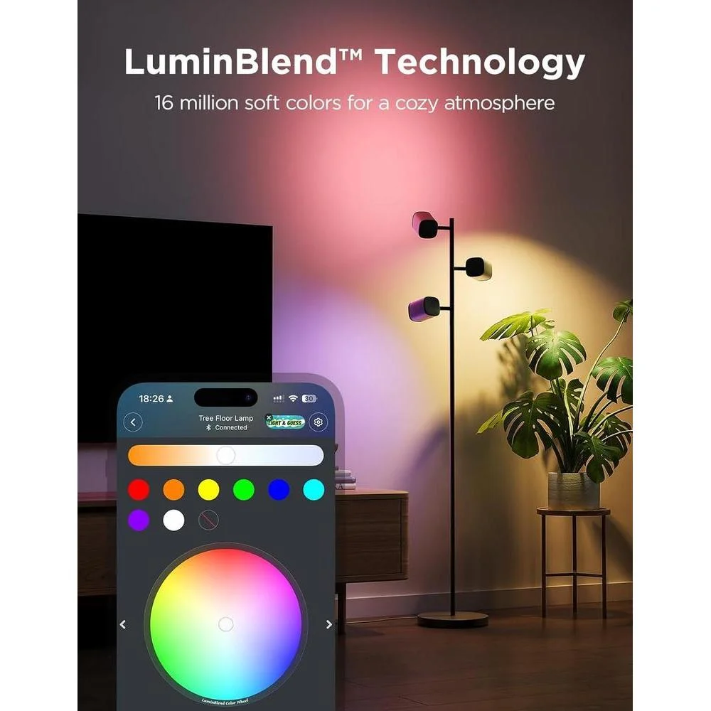 Lámpara de pie Govee con tecnología LuminBlend, 3 luces giratorias, 64 escenas dinámicas y sincronización de música, compatible con Matter