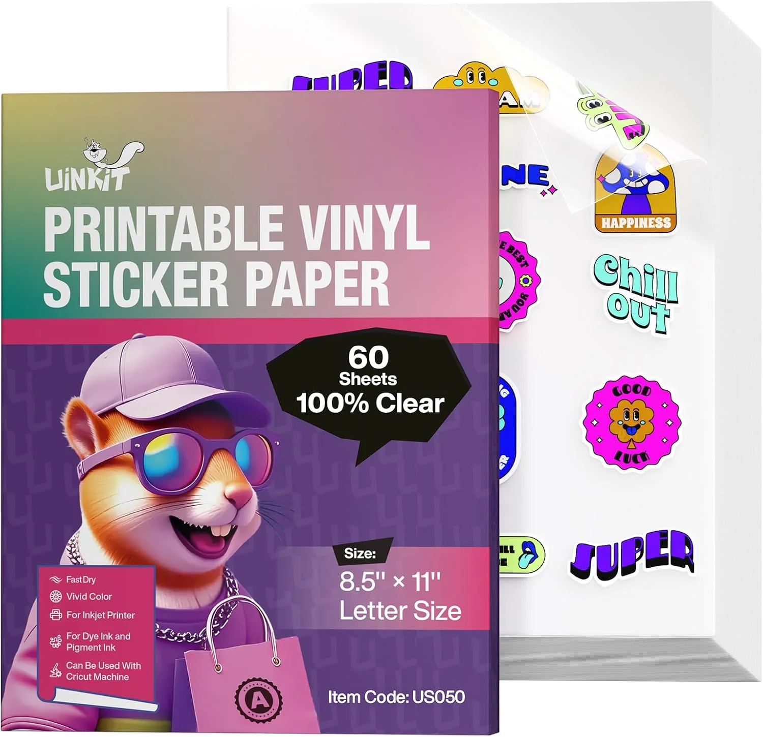 Papel adhesivo transparente imprimible Uinkit tamaño carta 8.5x11 pulgadas