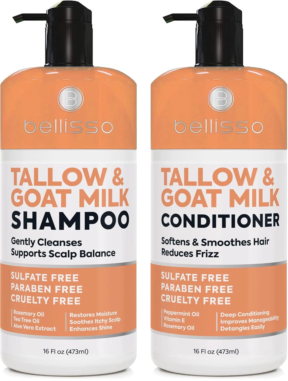Beef Tallow Shampoo and Conditioner Set with Goat Milk - Sulfate Free Moisture for Women and Men - For Dry, Itchy Scalp