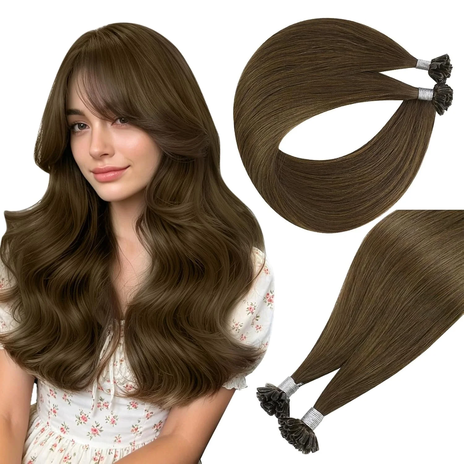 Extensiones de cabello U Tip Easyouth cabello humano Remy castaño medio 22 pulgadas 50g