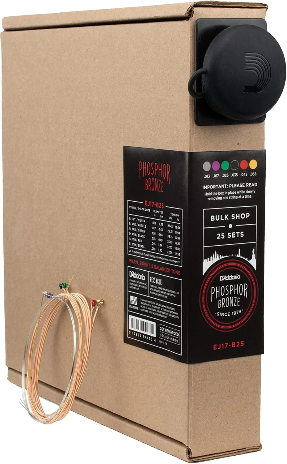 Cuerdas para guitarra acústica D'Addario EJ17 Phosphor Bronze 13-56, pack de 25 juegos