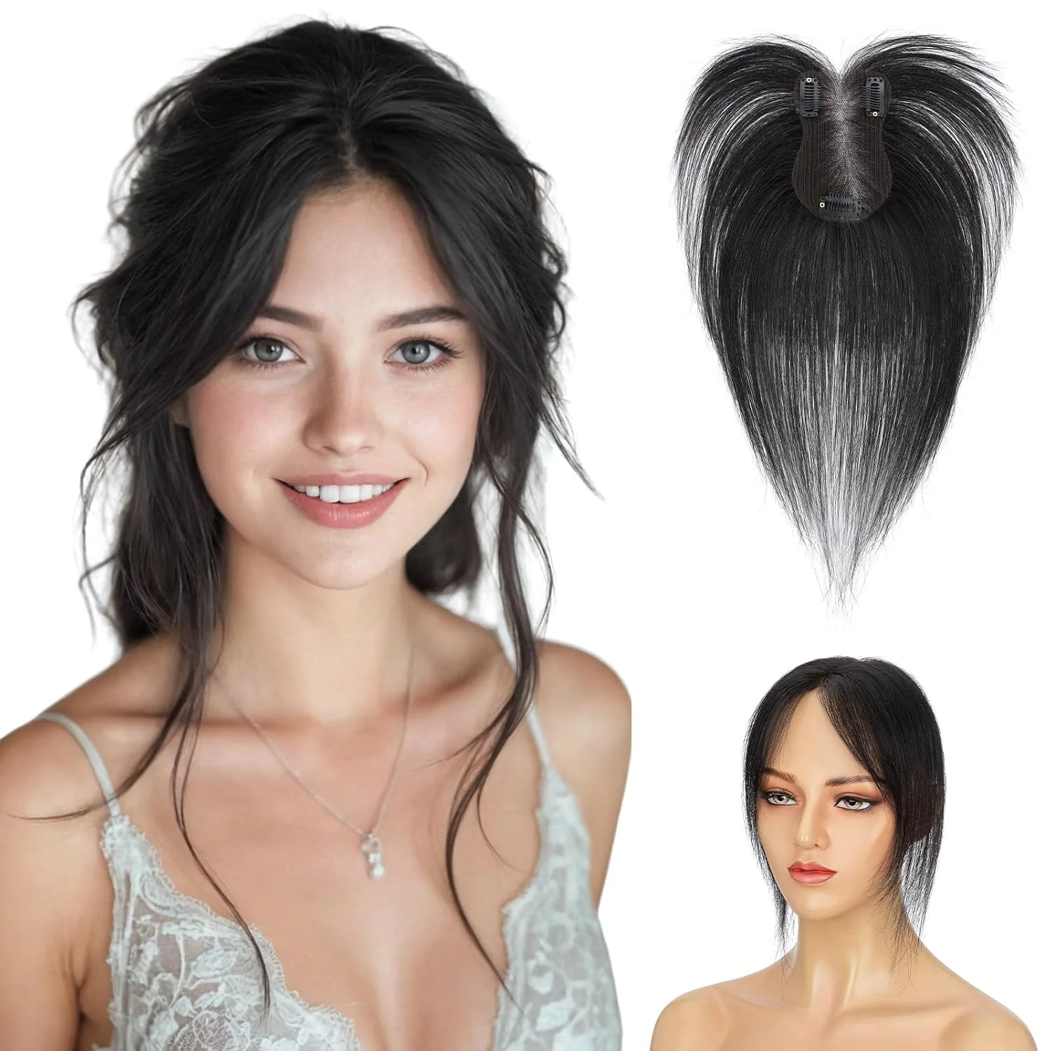 Flequillo clip-on Hairro cabello humano 14 pulgadas negro natural